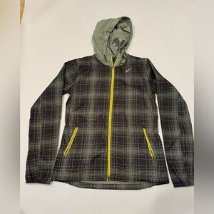 Nike Jacket Womens Gray Plaid Essential Running Black Full Zip Lightweight Small